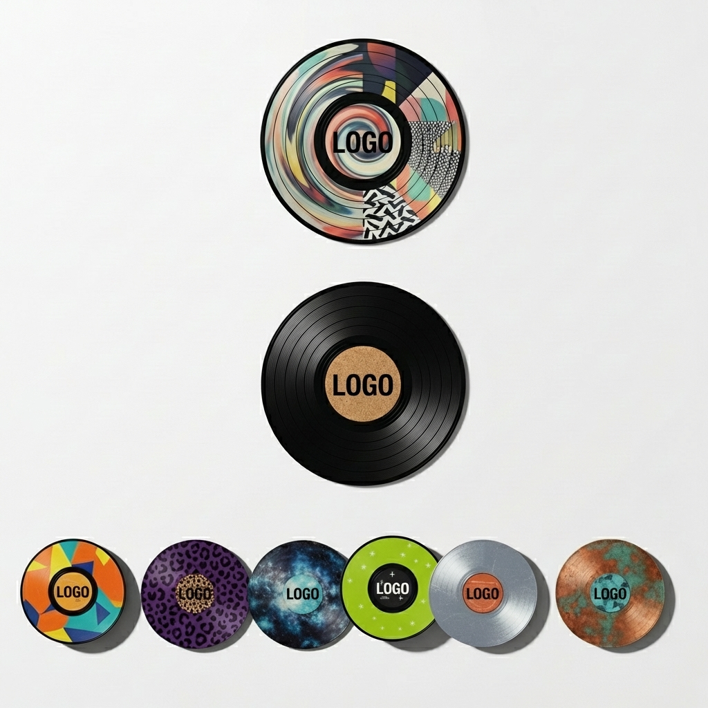 Colorful Vinyl Record Drink Coaster Set for All Beverage Glasses