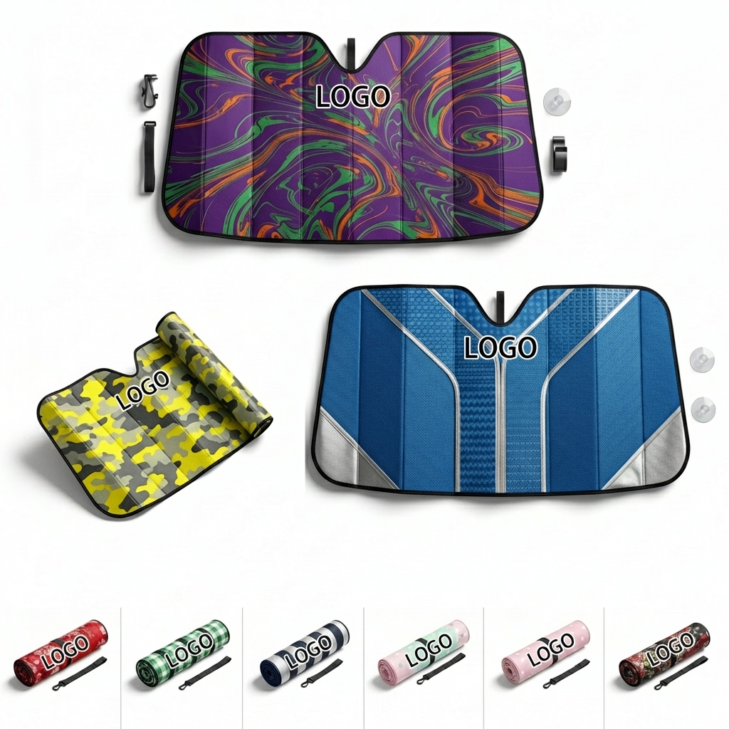 Multi-Color Reflective Car Windshield Sunshade with Suction Cups