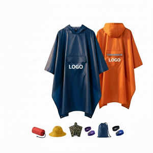 Unisex All-Weather 3-in-1 Hooded Rain Poncho with Umbrella Pocket