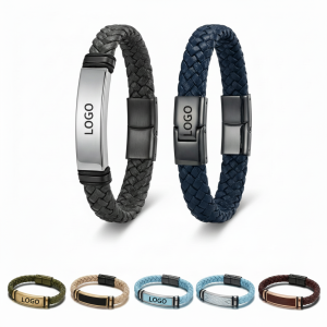 Stainless Steel and Leather Braided Rope Bracelet for Men and Women