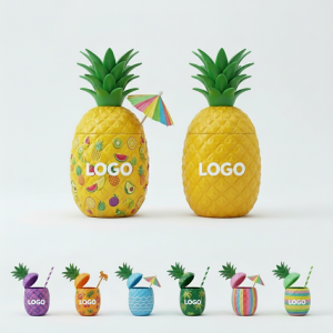 Pineapple Paradise Party Cups - Reusable & Colorful with Decorative Straws